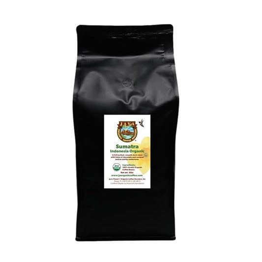 Java Planet Organic, Sumatra Single Origin Dark Roast, Smooth Full Flavored Organic Coffee Beans, Low Acid, Whole Bean Coffee 5LB Bag