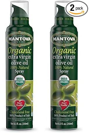Mantova Organic Extra Virgin Olive Oil Spray, heart-healthy cooking spray perfect for salads, pasta sauces, or grilling, 100% natural cooking oil made in Italy, olive oil dispenser bottle (Pack of 2)