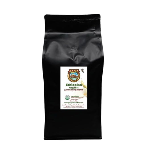 Java Planet Organic, Ethiopian Medium Roast, Low Acid, Whole Bean Coffee 5LB Bag