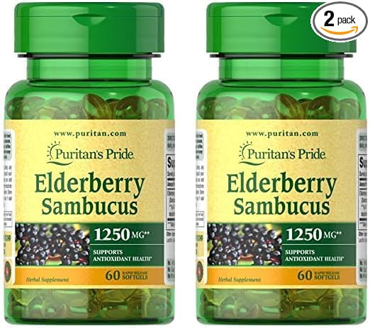 Puritan's Pride Elderberry Sambucus 1250mg, Supports 60ct (Pack 2)