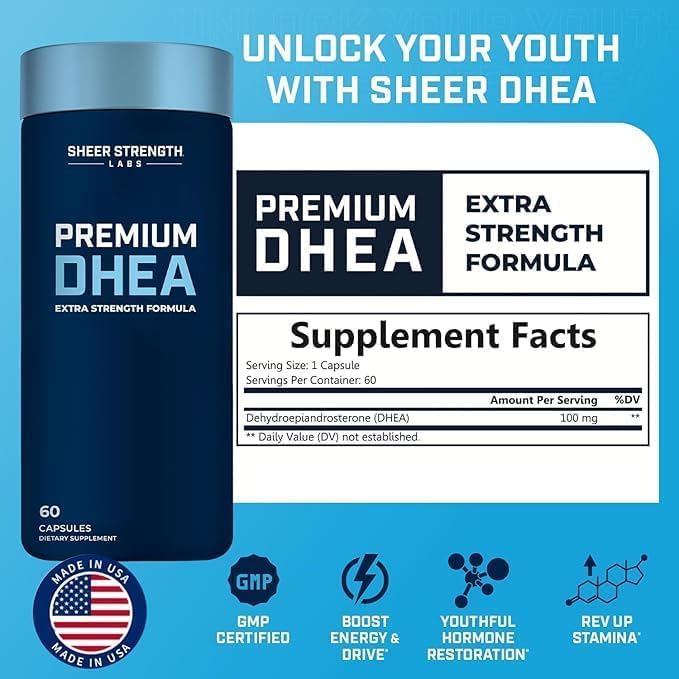 DHEA Supplement for Men DHEA 100mg - Pure DHEA Supplement for Men for Strength and Hormone Balance - DHEA Supplement for Women and Men - High Purity Enhanced Absorption 60 SV USA