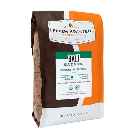 Fresh Roasted Coffee, Organic Bali Blue Moon, 2 lb (32 oz), Medium Roast, Kosher, Whole Bean