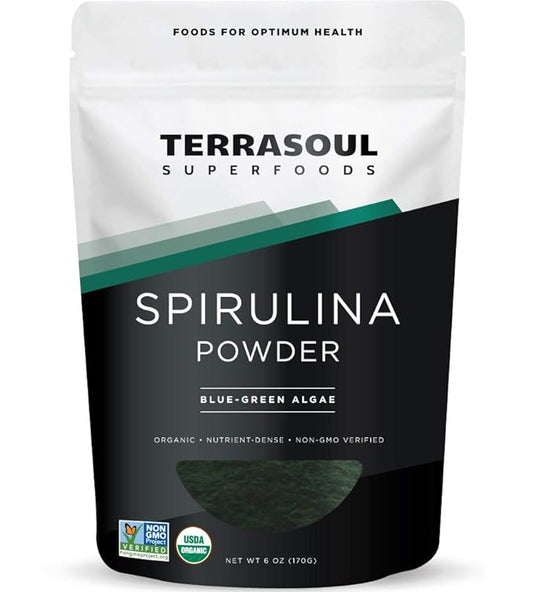 Terrasoul Superfoods Organic Spirulina Powder, 6 Oz, Vegan Protein, Green Superfood Boost for Smoothies, Detoxifying Elixirs, and Immune Support