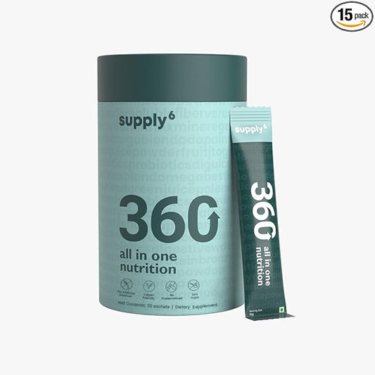 360 Greens Powder with 80+ Superfoods, Ayurvedic Herbs, Vitamins, Minerals, Probiotics & Botanicals | Supports Energy, Gut Health & Immunity | Plant-Based & No Added Sugar | 15 Servings