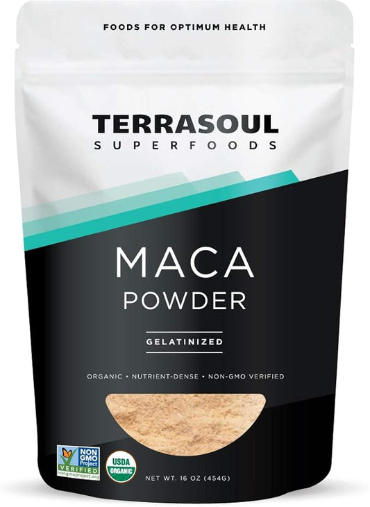 Terrasoul Superfoods Organic Gelatinized Maca Powder, 16 Oz, Hormone Balance, Energy Boost, and Superfood Smoothies with Peruvian Maca Root, Gelatinized for Easy Digestion