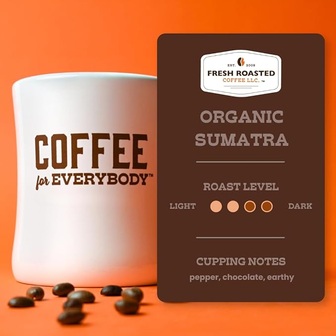 Fresh Roasted Coffee,100% Organic Sumatra | 5 lb (80 oz) | Single Origin | Medium Roast | RFA Kosher | Whole Bean