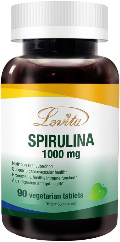 Lovita Organic Spirulina 1000mg per Tablet, 100% Vegan, 90 Vegetarian