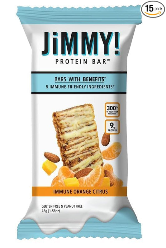 JiMMY'S Immune! Citrus Blast Immune Support Bar - 15 Count - Protein Bar with Immune Fortifying Ingredients: Vitamin C, Turmeric, Orange, Mango, Acerola Cherry and Almonds