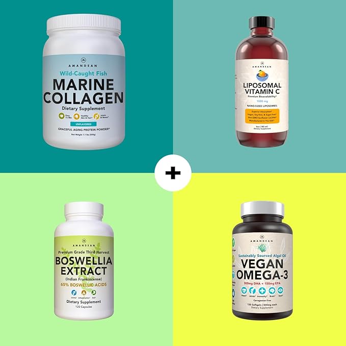 AMANDEAN Premium Anti-Aging Marine Collagen Peptides 500g Wild-Caught 1 & 3 Collagen 18 Amino