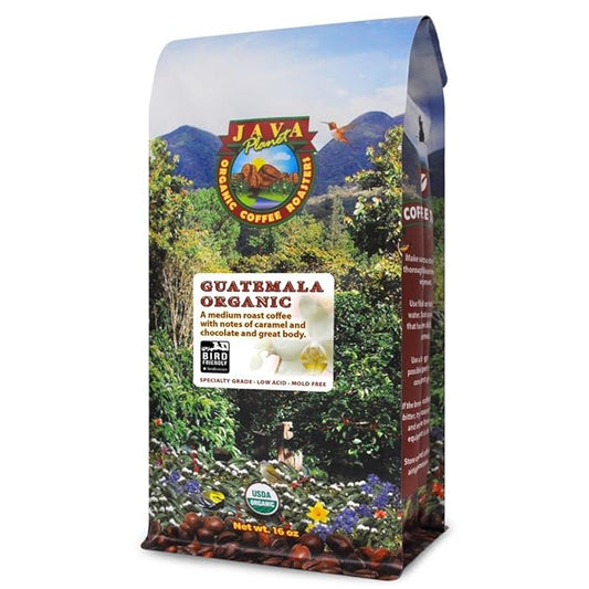 Java Planet Low Acid Coffee, Guatemalan Organic Coffee Beans, Smooth Full Flavored, Single Origin: Whole Bean Medium Roast - Smithsonian Bird Friendly 1LB Bag