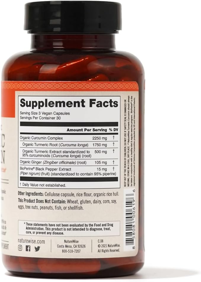 NatureWise Curcumin Turmeric 2250mg 95% Curcuminoids [1 Month 90 Count]