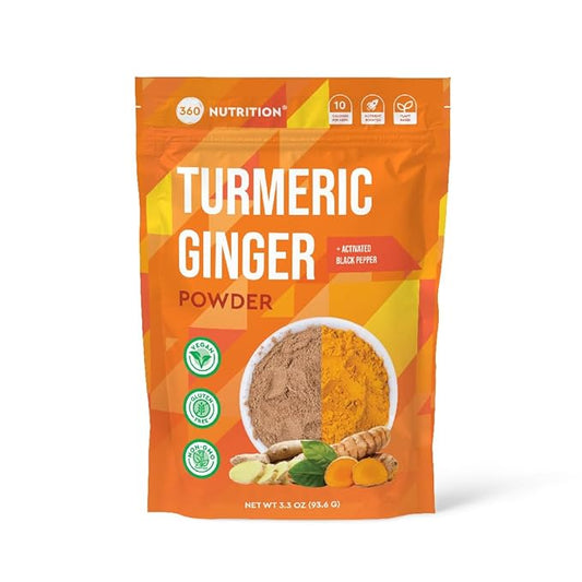 360 Nutrition Turmeric Supplement with Ginger 3.3 oz, 31 Servings