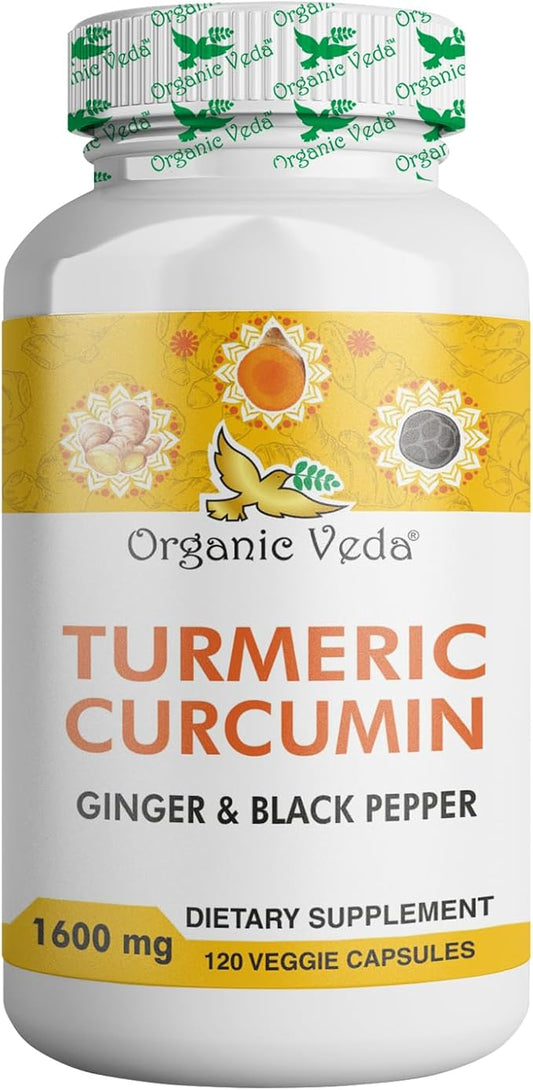Organic Veda Turmeric and Ginger Capsules 120 pills (95% curcuminoids)