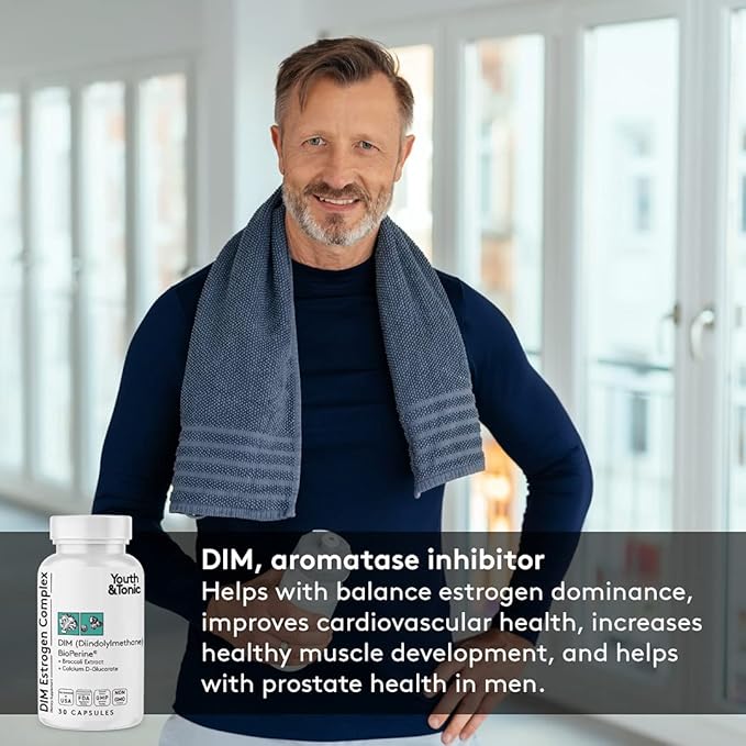 Youth & Tonic DIM BioPerine for Estrogen Metabolism Support | Women and Men Hormone Balance with Excess Estrogen Blocker | Diindolylmethane Supplement - 30 Pills