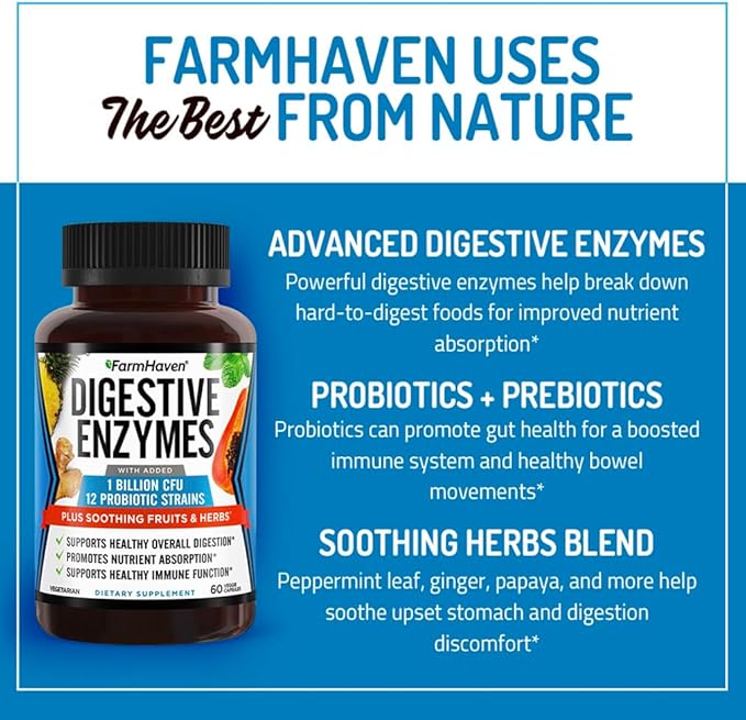 FarmHaven Digestive Enzymes with 18 Probiotics 120 Capsules