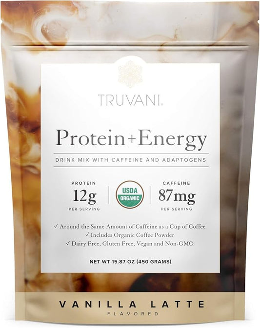 Truvani Protein + Energy Drink Mix 87mg Caffeine 12g Protein 20 Servings