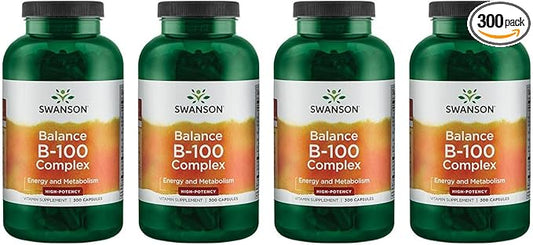 Swanson B-100 B-Complex Vitamins Energy Cardio 300 Capsules (4 Pack)