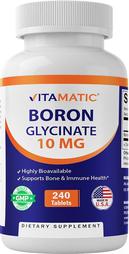 Vitamatic Chelated Boron (as Glycinate) 10mg 240 Tablets - Supports Hormone Balance, Bone Health & Connective Tissue