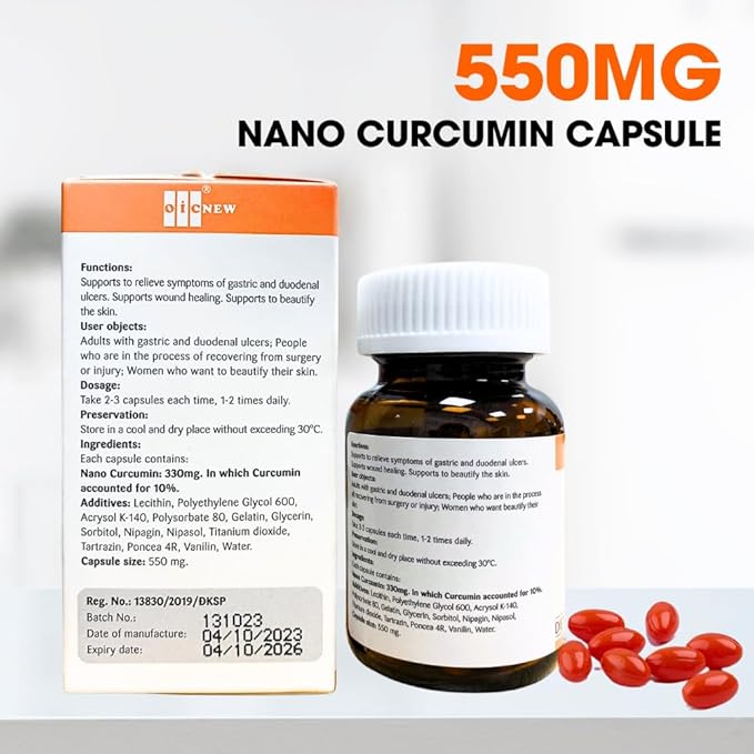 Nano Curcumin - 30 Capsules - Nano Technology Increases Absorption Up to 99.9%, Promotes Digestive System, Relieves Gastric and Beautifies The Skin