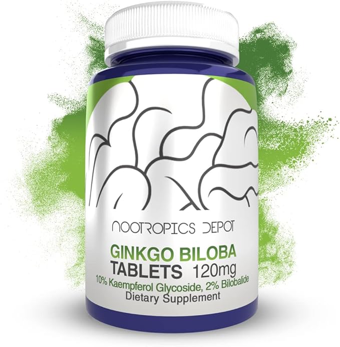 Nootropics Depot Ginkgo Biloba Extract Tablets 120mg | 365 Count 10% Kaempferol 2% Bilobalide
