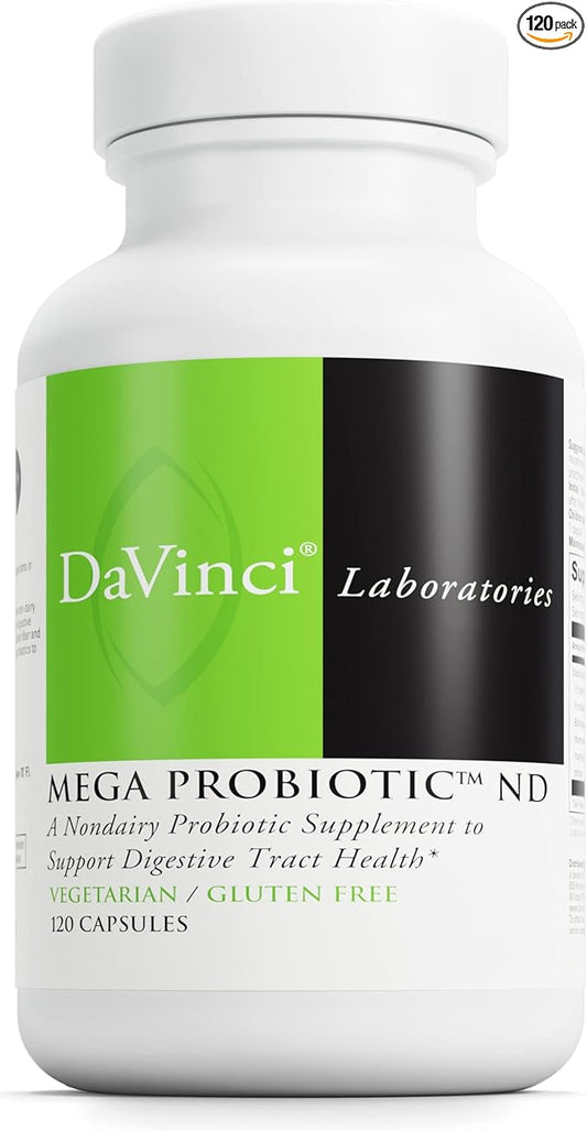 DaVinci Labs Mega Probiotic ND - Non-Dairy Probiotic Supplement Supports Gut, Digestive & Brain Health* - Gut Health Support Supplement with Non-Dairy Complex* - 120 Vegetarian Caps
