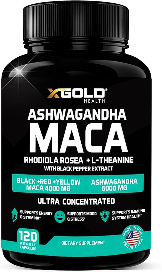 Ashwagandha 5,000mg + Maca Root Black, 4,000mg, Rhodiola 30:1 Extract 20:1 Extract