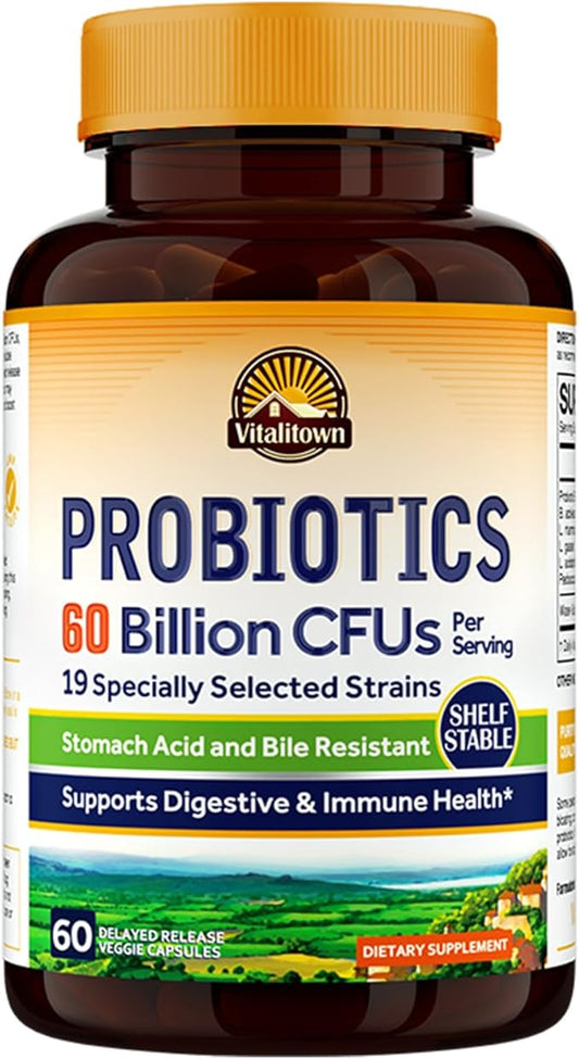 VITALITOWN Probiotics + Prebiotics 60 Billion 19 Strains 60 Delayed