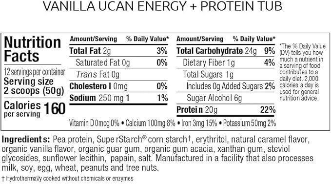 UCAN Energy + Plant Protein Powder 20g Pea 12 Servings