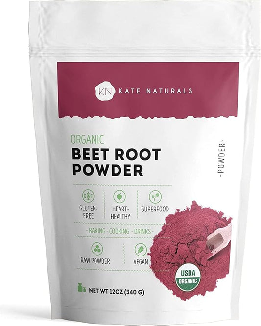 Kate Naturals Beet Root Powder for Baking & Smoothies (12 oz) USDA Organic Beetroot Powder & Nitric Oxide Supplement for Increase Energy & Stamina Pre Workout. Gluten Free Organic Beet Powder