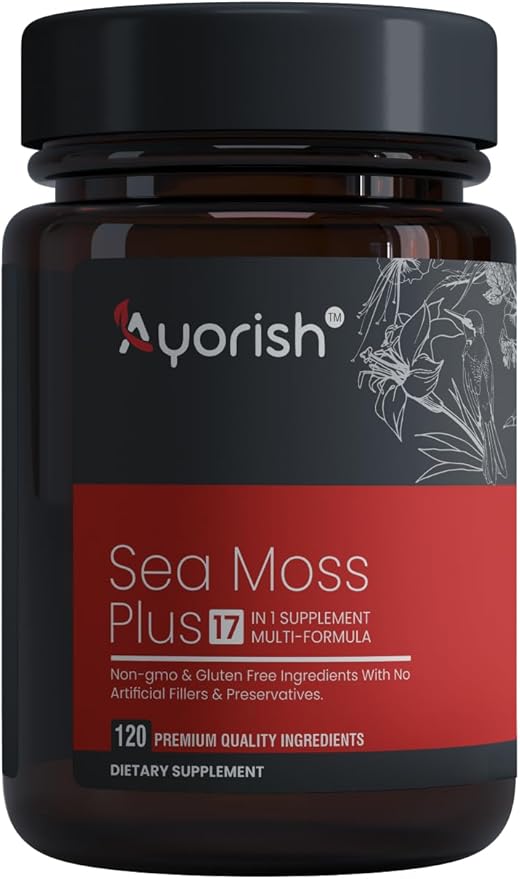 Sea Moss Capsules Black Seed Oil Ashwagandha Bladderwrack Burdock, Vitamin C & D3 with Elderberry Manuka Dandelion Yellow Dock Chlorophyll ACV Moringa Ginger 120