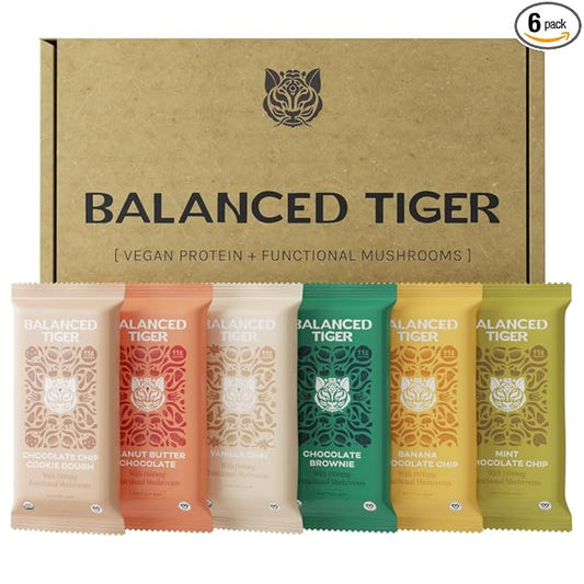 Organic Functional Mushroom Vegan Protein Bars | Made in USA | Full Dose (1500mg) Lions Mane, Chaga, Reishi & Cordyceps Bars | Plant Protein Bars w/Adaptogens & Superfoods | 6 Bars Sampler Pack