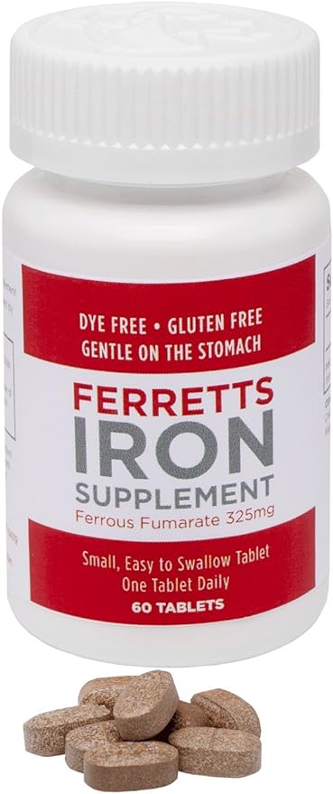 Iron Tablets 106mg (325mg Ferrous Fumarate) - 60 Day Supply of High Potency Iron Supplements for Women & Men - Gentle & Non-Constipating Iron Supplements for Anemia - 60 Iron Pills Per Bottle