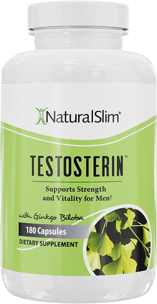 NaturalSlim Testosterin Mens Multivitamins Testosterone Booster B3, Zinc, 180 Capsules