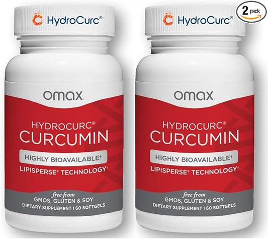 Omax3 2 Pack- HydroCurc Turmeric Curcumin Softgels, Highly Bioavailable MCT Oil Nanoparticle for Potency & Absorption, Joint Health, 120 Softgels