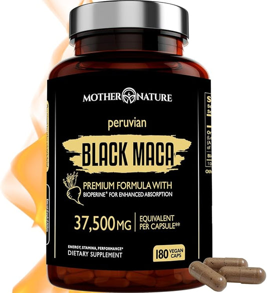 Organic Black Maca Root Extract Highest 50:1, 37,500mg, 37,500mg, 6 6 Month