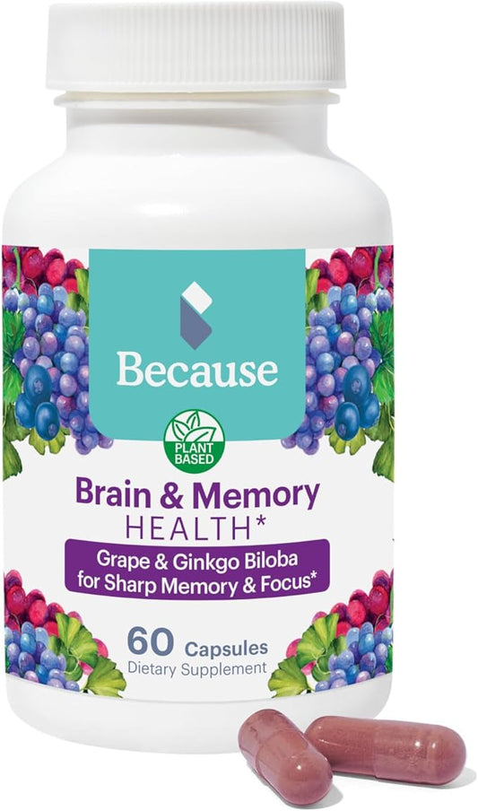 Because Brain Supplement for Memory and 740mg Serving 60 Capsules