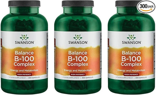Swanson B-100 B-Complex Vitamins Energy Cardio 300 Capsules (3 Pack)
