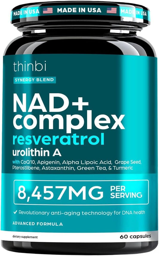 NAD Supplement 8457 mg – Extra Strength NMN Alternative Liposomal NAD+ for Women & Men w/ Urolithin A, Resveratrol, CoQ10, Alpha Lipoic Acid- Energy, Anti-Aging, Cell Regeneration 30-Day Supply Thinbi