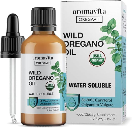 Water Soluble Wild Oregano Oil Organic Liquid Drops - Oregano Oil for Healthy Gums and Sore Throats, Digestive and Immune Support, Respiratory Health