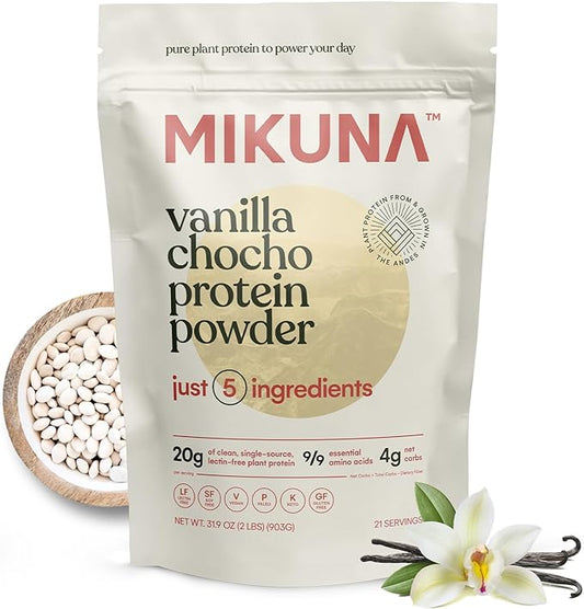 Mikuna Vegan Protein Powder (Vanilla, 21 Servings) - Plant Based Chocho Superfood Protein - Dairy Free Protein Powder Packed with Vitamins, Minerals & Fiber - Gluten, Keto & Lectin-Free