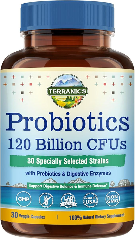 Terranics Probiotics 120 Billion with Prebiotics 30 Tested 30 Veggie
