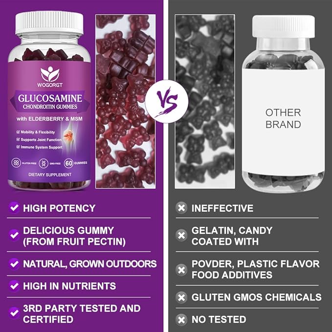 Glucosamine Chondroitin Gummies with MSM & Elderberry 1500mg Glucosamine 60 Gummies (3 Pack)