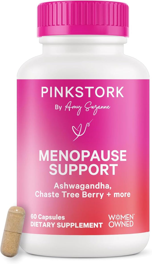 Pink Stork Menopause Supplements for Women - 9 Clinically-Studied Herbs for Perimenopause, Hot Flashes, and Hormone Balance - Ashwagandha, Vitex, Maca Root, Black Cohosh - 60 Capsules