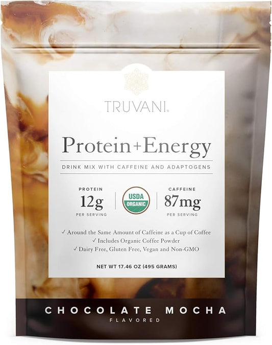 Truvani Protein + Energy Drink Mix 87mg Caffeine 12g Protein 20 Servings