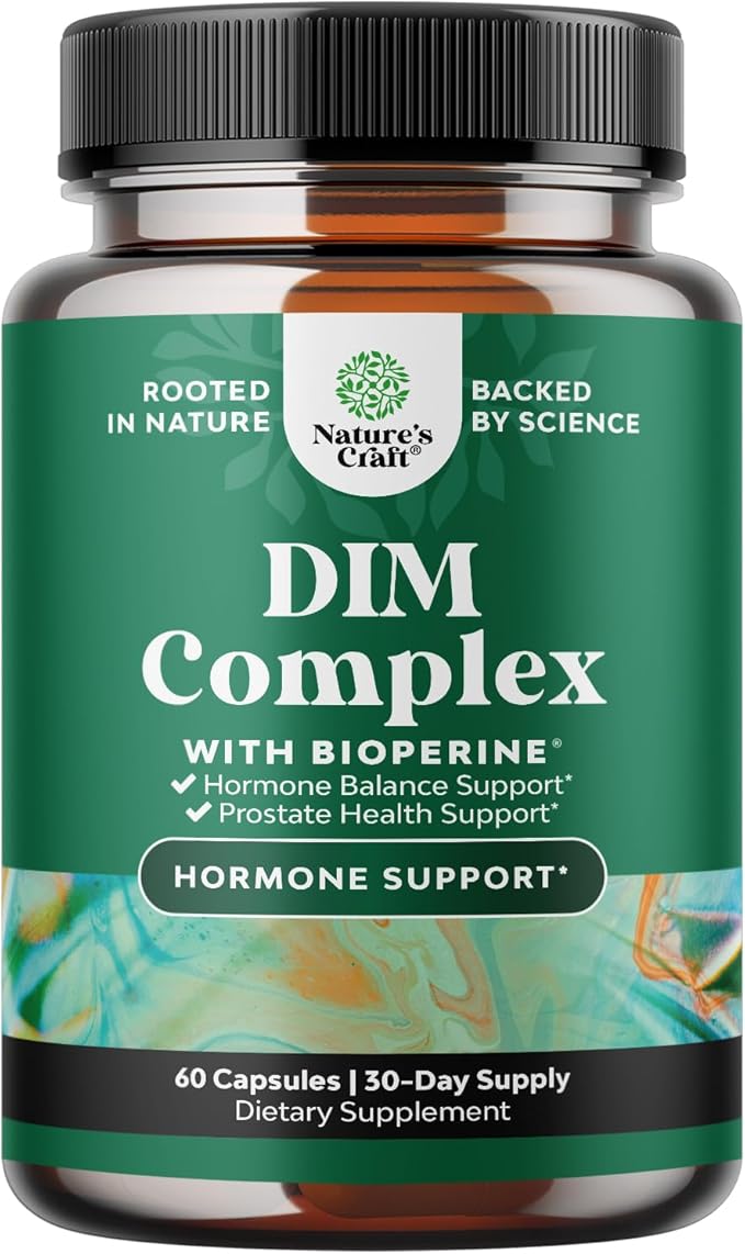 Pure DIM Supplement for Men with Bioperine - DIM Estrogen Blocker for Men for Hormone Balance & Prostate Health - Diindolylmethane Testosterone Complex with Broccoli Florets - 60 Capsules