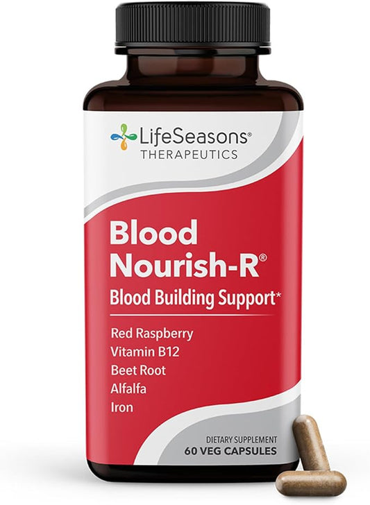 LifeSeasons Blood Nourish-R - Iron Deficiency Supplement - Non Constipating - Supports Anemia, Fatigue, Paleness & Dizziness - Blood Building - Iron, Alfalfa, Beet Root & Vitamin B-12-60 Capsules