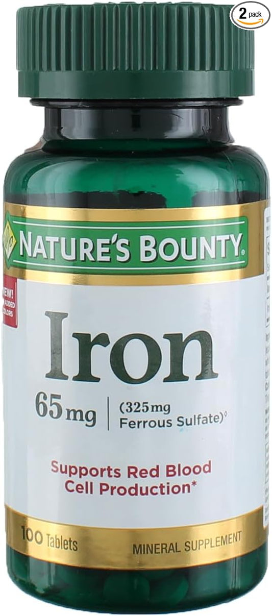 Nature's Bounty Iron 65 Mg.(325 mg Ferrous Sulfate), 100 Count (Pack of 2)