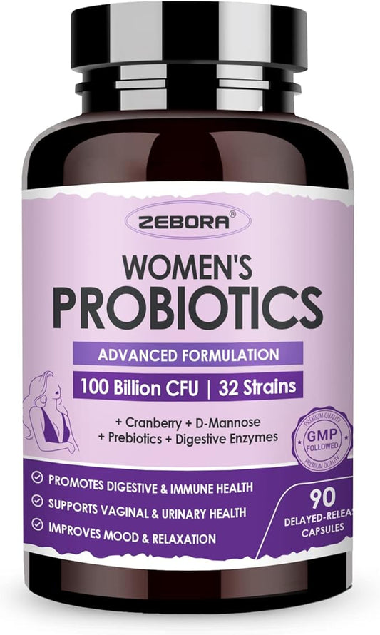ZEBORA Probiotics for Women Digestive Health 100 Billion 90 Capsules
