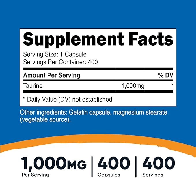 Nutricost Taurine 1000mg; 400 Capsules (3