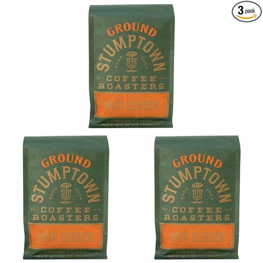Stumptown Coffee Roasters, Medium Roast Ground Coffee - Hair Bender 12 Ounce Bag, Flavor Notes of Citrus and Dark Chocolate (Pack of 3)